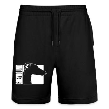 Greyhound Profil Hunde Hund Wilsigns - Stanley/Stella Unisex Bio Joggingshorts Trainer  - Schwarz - Vorne - Nik (191cm) & Marisol (170cm)