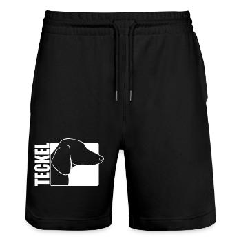 Teckel Hunde Hund Jagdhunde Jagdhund Wilsigns - Stanley/Stella Unisex Bio Joggingshorts Trainer  - Schwarz - Vorne - Nik (191cm) & Marisol (170cm)