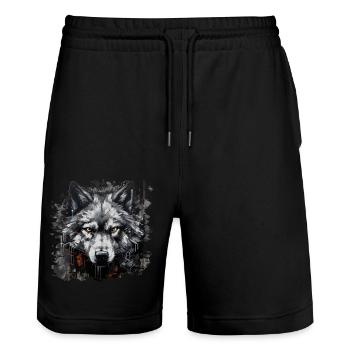 Einzelgänger. Urbaner Jäger im Graffiti-Stil. - Stanley/Stella Unisex Bio Joggingshorts Trainer  - Schwarz - Vorne - Nik (191cm) & Marisol (170cm)