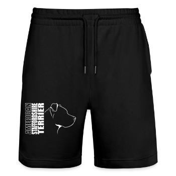 American Staffordshire Terrier Profile Wilsigns - Stanley/Stella Trainer Unisex Organic Jogging Shorts - black - Front - Nik (191cm) & Marisol (170cm)