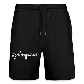 Abitur 2026 # geiler Typ mit Abi #geilertypmitabi - Stanley/Stella Unisex Bio Joggingshorts Trainer  - Schwarz - Vorne - Nik (191cm) & Marisol (170cm)
