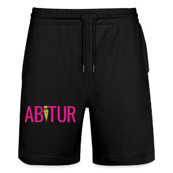 Abi Schultüte Gymnasium Tüte Zuckertüte Abitur - Stanley/Stella Unisex Bio Joggingshorts Trainer  - Schwarz - Vorne - Nik (191cm) & Marisol (170cm)