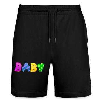 Baby Parents Child Gift Sayings Birth Mom Dad - Stanley/Stella Trainer Unisex Organic Jogging Shorts - black - Front - Nik (191cm) & Marisol (170cm)