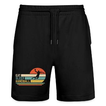 eat sleep handball t-shirt Handballer - Stanley/Stella Unisex Bio Joggingshorts Trainer  - Schwarz - Vorne - Nik (191cm) & Marisol (170cm)
