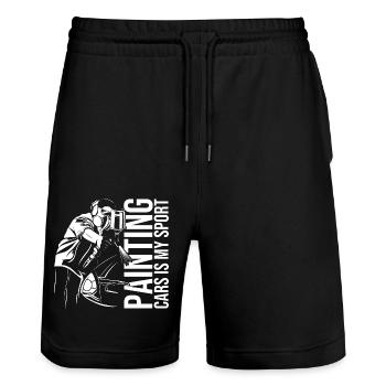 Peindre des voitures est mon sport - cadeau de laque automobile - Short de jogging bio TRAINER Stanley/Stella unisexe - noir - Devant - Nik (191cm) & Marisol (170cm)