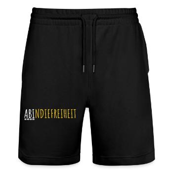 Ab in die Freiheit - ABI 2025 - Abitur - Spruch - Stanley/Stella Unisex Bio Joggingshorts Trainer  - Schwarz - Vorne - Nik (191cm) & Marisol (170cm)