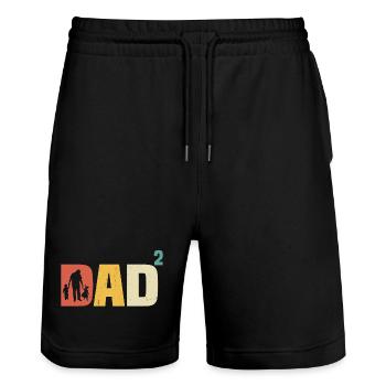 Dad hoch 2 zweifacher Vater werdender Papa 2 - Stanley/Stella Unisex Bio Joggingshorts Trainer  - Schwarz - Vorne - Nik (191cm) & Marisol (170cm)