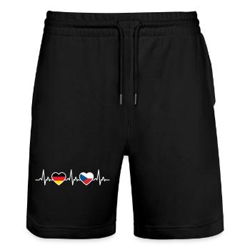 Czech Republic Germany Heartbeat Flag Czech Republic - Stanley/Stella Trainer Unisex Organic Jogging Shorts - black - Front - Nik (191cm) & Marisol (170cm)