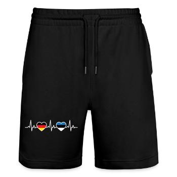 Estland Deutschland Herzschlag Flagge Este - Stanley/Stella Unisex Bio Joggingshorts Trainer  - Schwarz - Vorne - Nik (191cm) & Marisol (170cm)