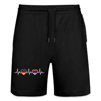 Armenien Deutschland Herzschlag Flagge Armenier - Stanley/Stella Unisex Bio Joggingshorts Trainer  - Schwarz - Vorne - Nik (191cm) & Marisol (170cm)