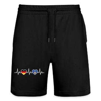 Kosovo Germany Heartbeat Flag Kosovars - Stanley/Stella Trainer Unisex Organic Jogging Shorts - black - Front - Nik (191cm) & Marisol (170cm)