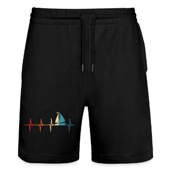Retro Segler Segelboot Herzschlag Segeln - Stanley/Stella Unisex Bio Joggingshorts Trainer  - Schwarz - Vorne - Nik (191cm) & Marisol (170cm)
