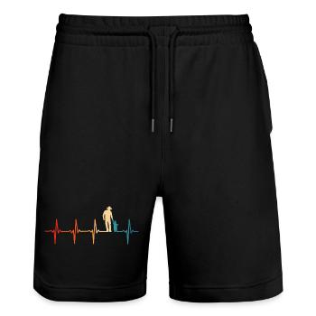 Vater mit Sohn retro papa und sohn - Stanley/Stella Unisex Bio Joggingshorts Trainer  - Schwarz - Vorne - Nik (191cm) & Marisol (170cm)