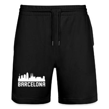 Barcelona Skyline - Stanley/Stella Trainer Unisex Organic Jogging Shorts - black - Front - Nik (191cm) & Marisol (170cm)