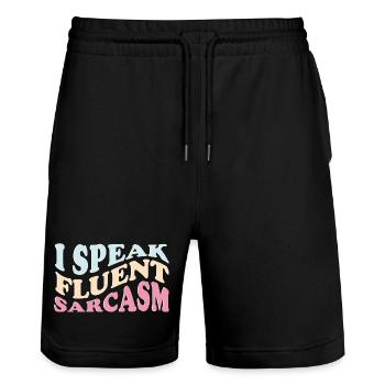 Je parle couramment des dictons sarcastiques drôles - Short de jogging bio TRAINER Stanley/Stella unisexe - noir - Devant - Nik (191cm) & Marisol (170cm)