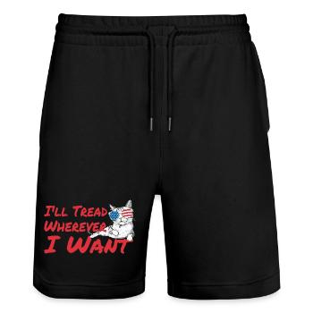 I'll Tread Wherever I Want Retro Vintage Cat Lover - Stanley/Stella Trainer Unisex Organic Jogging Shorts - black - Front - Nik (191cm) & Marisol (170cm)