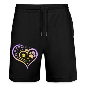 Buntes Herz mit Pfoten und Sternen - Stanley/Stella Unisex Bio Joggingshorts Trainer  - Schwarz - Vorne - Nik (191cm) & Marisol (170cm)