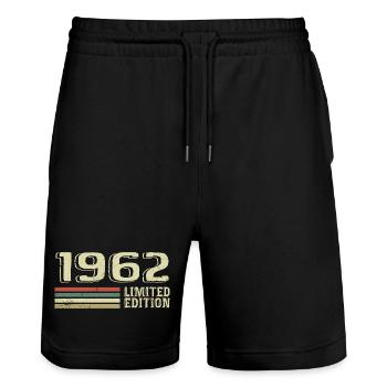 Born in 1962 Birthday 1962 Vintage 1962 - Stanley/Stella Trainer Unisex Organic Jogging Shorts - black - Front - Nik (191cm) & Marisol (170cm)