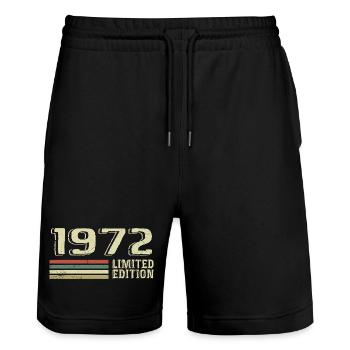 Born in 1972 Birthday 1972 Vintage 1972 - Stanley/Stella Trainer Unisex Organic Jogging Shorts - black - Front - Nik (191cm) & Marisol (170cm)