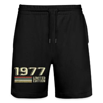 Born In 1977 Birthday 1977 Vintage 1977 - Stanley/Stella Trainer Unisex Organic Jogging Shorts - black - Front - Nik (191cm) & Marisol (170cm)
