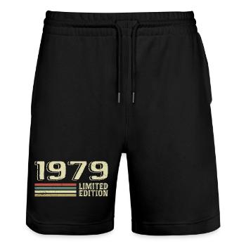 Jahrgang 1979 Geburtstag 1979 Jahrgang 1979 - Stanley/Stella Unisex Bio Joggingshorts Trainer  - Schwarz - Vorne - Nik (191cm) & Marisol (170cm)