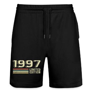 Born in 1997 Birthday 1997 Vintage 1997 - Stanley/Stella Trainer Unisex Organic Jogging Shorts - black - Front - Nik (191cm) & Marisol (170cm)