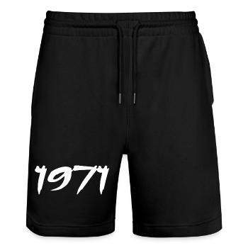 1971 54th Anniversary Gift 1971 Retro 1971 - Stanley/Stella Trainer Unisex Organic Jogging Shorts - black - Front - Nik (191cm) & Marisol (170cm)
