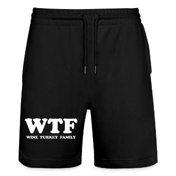 Thanksgiving WTF Wein Truthahn Familie Gobble - Stanley/Stella Unisex Bio Joggingshorts Trainer  - Schwarz - Vorne - Nik (191cm) & Marisol (170cm)