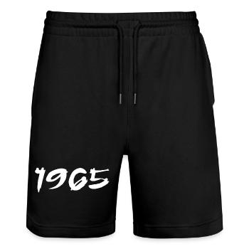 1965 Geschenk 60. Jubiläum 1965 Retro 1965 - Stanley/Stella Unisex Bio Joggingshorts Trainer  - Schwarz - Vorne - Nik (191cm) & Marisol (170cm)
