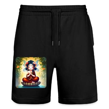Niedliche verspielte Fee in Joga Position - Stanley/Stella Unisex Bio Joggingshorts Trainer  - Schwarz - Vorne - Nik (191cm) & Marisol (170cm)