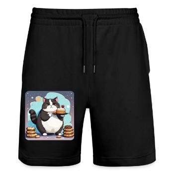 Niedliche dicke Katze mit Cup Cake - Stanley/Stella Unisex Bio Joggingshorts Trainer  - Schwarz - Vorne - Nik (191cm) & Marisol (170cm)