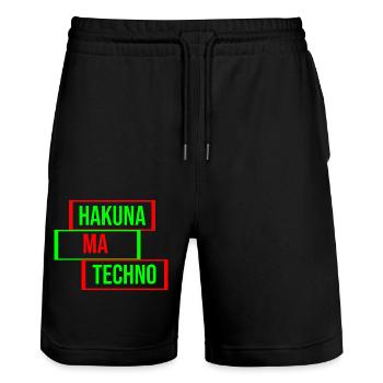 Techno-Musik-Zitat - Stanley/Stella Unisex Bio Joggingshorts Trainer  - Schwarz - Vorne - Nik (191cm) & Marisol (170cm)