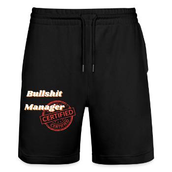 Bullshit Manager Certified - Short de jogging bio TRAINER Stanley/Stella unisexe - noir - Devant - Nik (191cm) & Marisol (170cm)