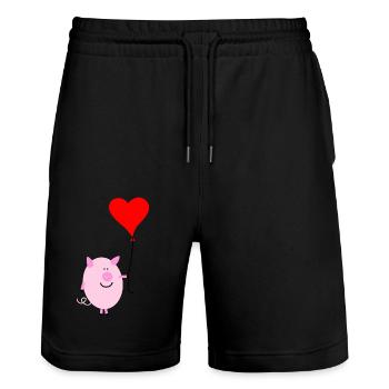 Pig with heart balloon - Stanley/Stella Trainer Unisex Organic Jogging Shorts - black - Front - Nik (191cm) & Marisol (170cm)