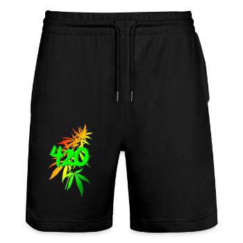 420 Cannabis - Stanley/Stella Unisex Bio Joggingshorts Trainer  - Schwarz - Vorne - Nik (191cm) & Marisol (170cm)
