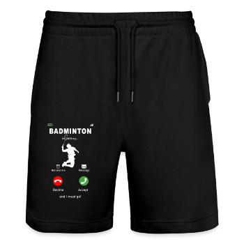 Badminton is calling. Badminton Badminton Players - Stanley/Stella Trainer Unisex Organic Jogging Shorts - black - Front - Nik (191cm) & Marisol (170cm)