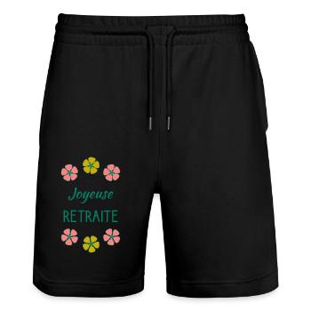 RETRAITE. BONNE RETRAITE. JOYEUSE RETRAITE - Short de jogging bio TRAINER Stanley/Stella unisexe - noir - Devant - Nik (191cm) & Marisol (170cm)