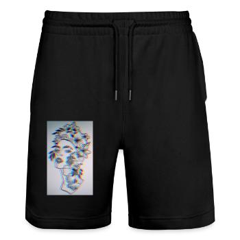 PsycheManiacFlowerPower - Stanley/Stella Unisex Bio Joggingshorts Trainer  - Schwarz - Vorne - Nik (191cm) & Marisol (170cm)