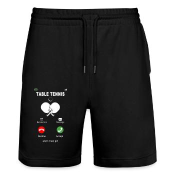 Le tennis de table appelle - Short de jogging bio TRAINER Stanley/Stella unisexe - noir - Devant - Nik (191cm) & Marisol (170cm)