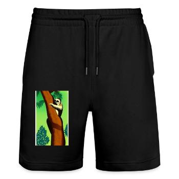 Comic Zeichnung Faultier Folivora - Stanley/Stella Unisex Bio Joggingshorts Trainer  - Schwarz - Vorne - Nik (191cm) & Marisol (170cm)