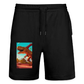 Creepy Horror Comic Alien on a strange planet land - Stanley/Stella Trainer Unisex Organic Jogging Shorts - black - Front - Nik (191cm) & Marisol (170cm)