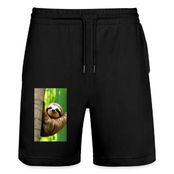 Cool Comic Drawing of a Sloth in the jungle - Stanley/Stella Trainer Unisex Organic Jogging Shorts - black - Front - Nik (191cm) & Marisol (170cm)