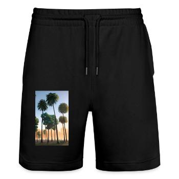 Paysage de palmiers de plage de Los Angeles - Short de jogging bio TRAINER Stanley/Stella unisexe - noir - Devant - Nik (191cm) & Marisol (170cm)