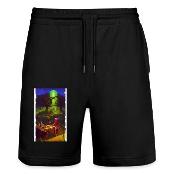 Creepy Horror Comic Alien on a strange planet - Stanley/Stella Trainer Unisex Organic Jogging Shorts - black - Front - Nik (191cm) & Marisol (170cm)