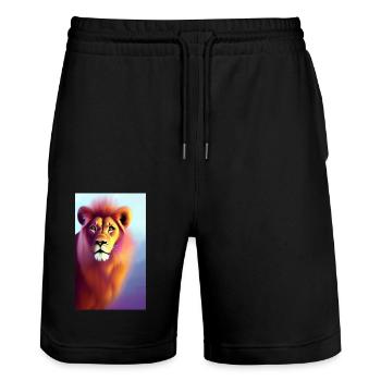 Comic Cartoon Zeichnung einer queeren Löwin - Stanley/Stella Unisex Bio Joggingshorts Trainer  - Schwarz - Vorne - Nik (191cm) & Marisol (170cm)