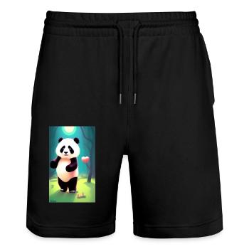 Panda cool portrait drawing close-up cool sweet - Stanley/Stella Trainer Unisex Organic Jogging Shorts - black - Front - Nik (191cm) & Marisol (170cm)