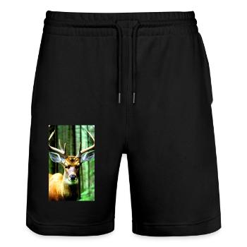 Cool Comic Portrait of a wild fallow deer majestic - Stanley/Stella Trainer Unisex Organic Jogging Shorts - black - Front - Nik (191cm) & Marisol (170cm)