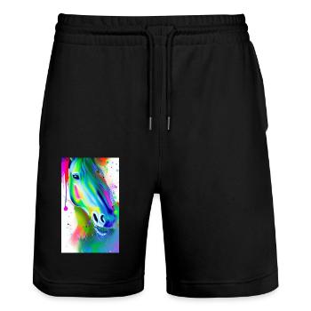 Pferd | reiten | Tier | Reittier | Bunt - Stanley/Stella Unisex Bio Joggingshorts Trainer  - Schwarz - Vorne - Nik (191cm) & Marisol (170cm)