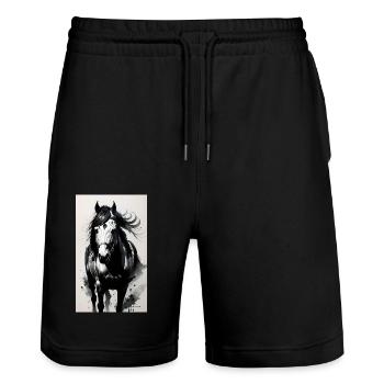 Horse | Horseback riding | Animal | Mount | Colorful - Stanley/Stella Trainer Unisex Organic Jogging Shorts - black - Front - Nik (191cm) & Marisol (170cm)
