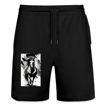 Horse | Horseback riding | Animal | Mount | Colorful - Stanley/Stella Trainer Unisex Organic Jogging Shorts - black - Front - Nik (191cm) & Marisol (170cm)